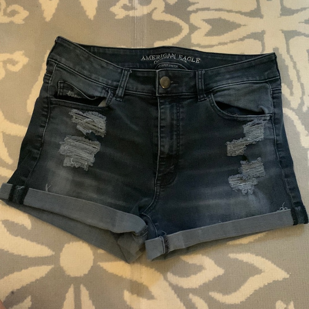 American Eagle black ripped jean shorts